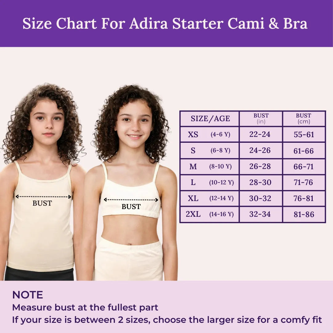 Size Chart For Adira Starter Cami & Bra