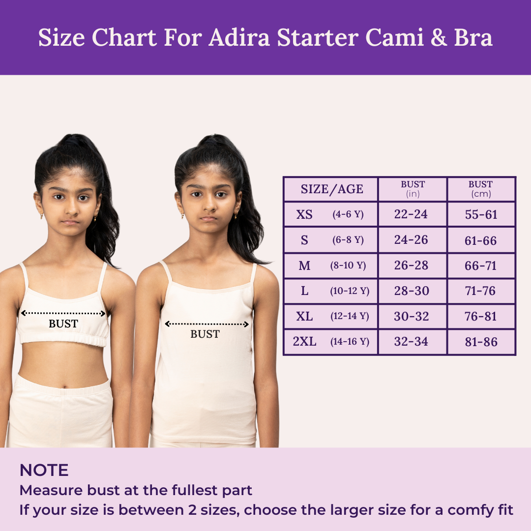 Size Chart For Adira Starter Cami & Bra