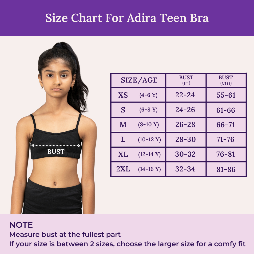 Size Chart For Adira Teen Bra