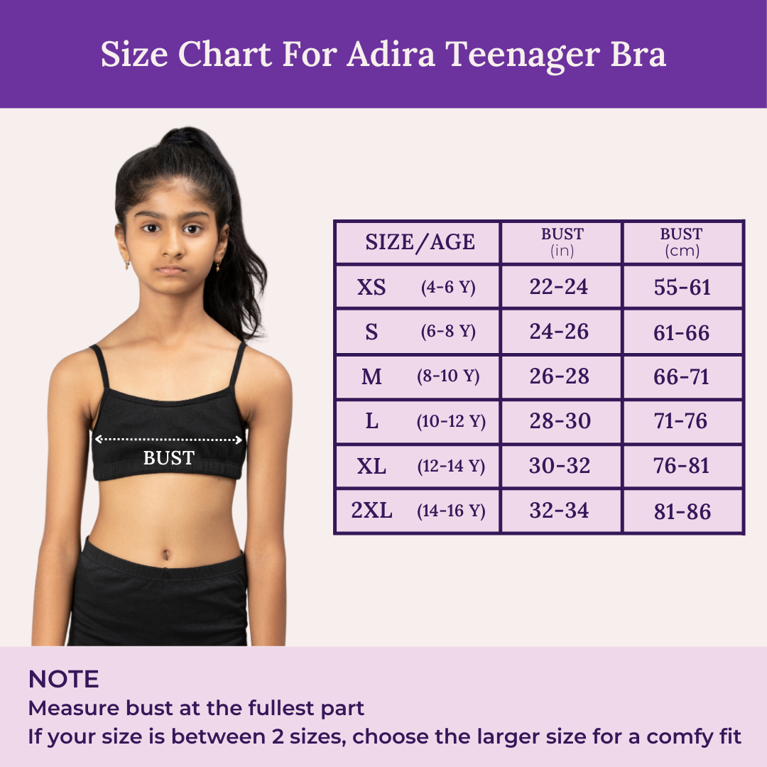 Size Chart For Adira Teenager Bra 