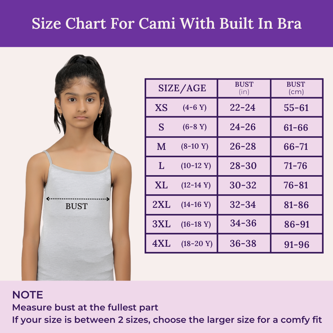 Size Chart For Cami With Built In Bra