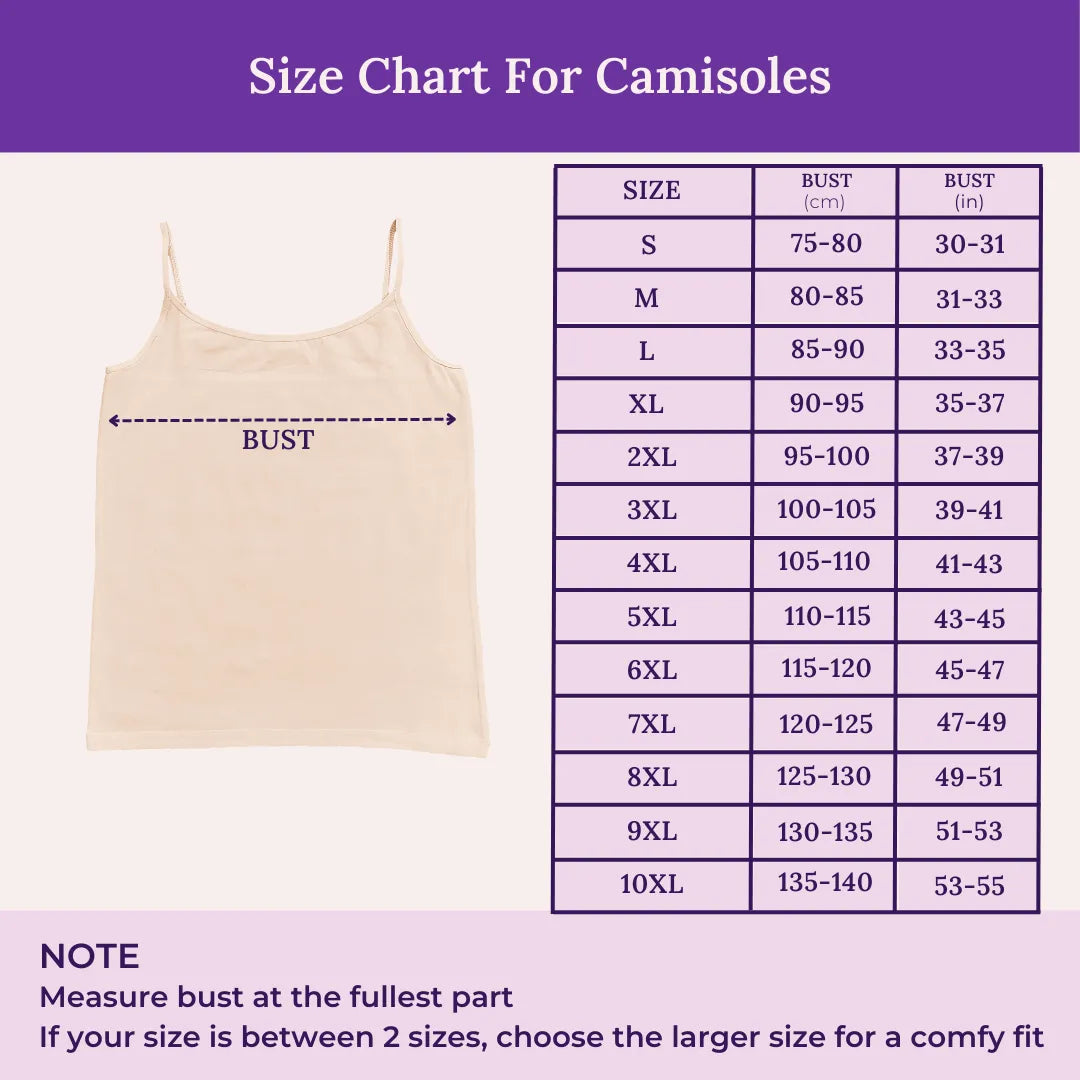 Size Chart For Camisole Adjustable Strap For Seniors