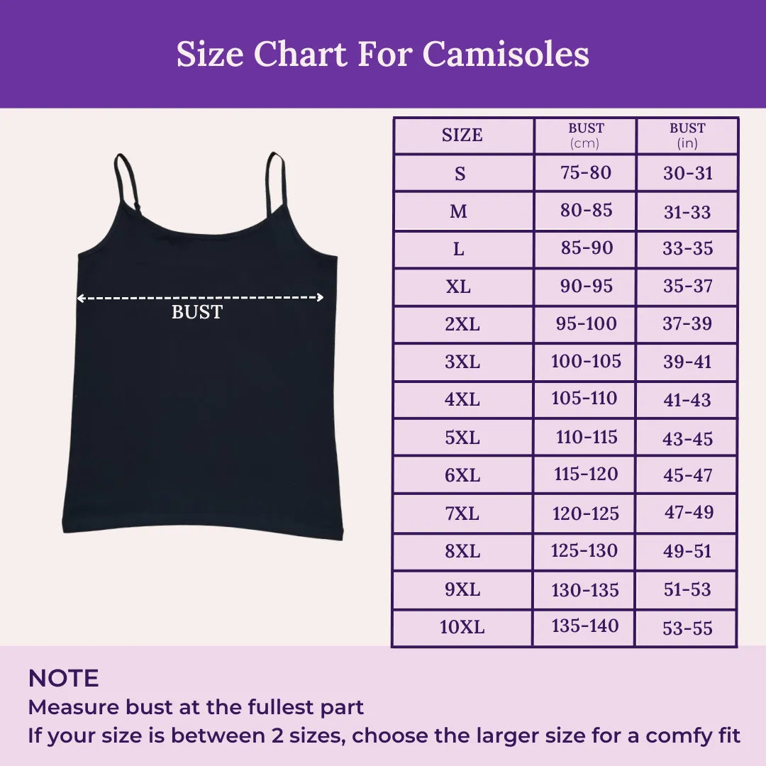 Size Chart For Camisole Adjustable Strap For Seniors