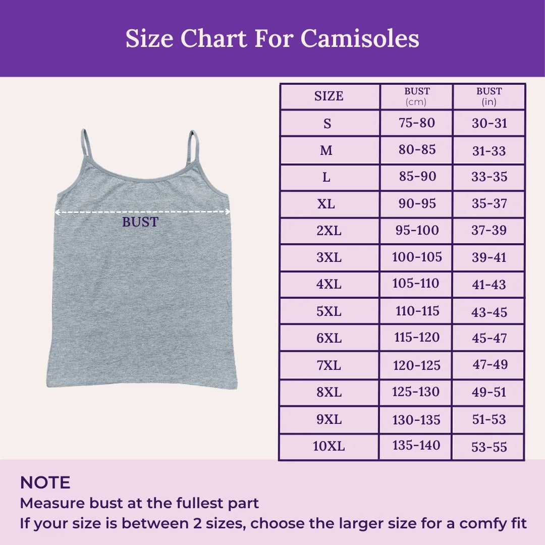 Size Chart For Camisole Adjustable Strap For Seniors