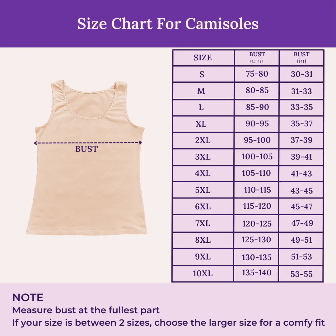 Size Chart For Camisole Wider Strap For Seniors