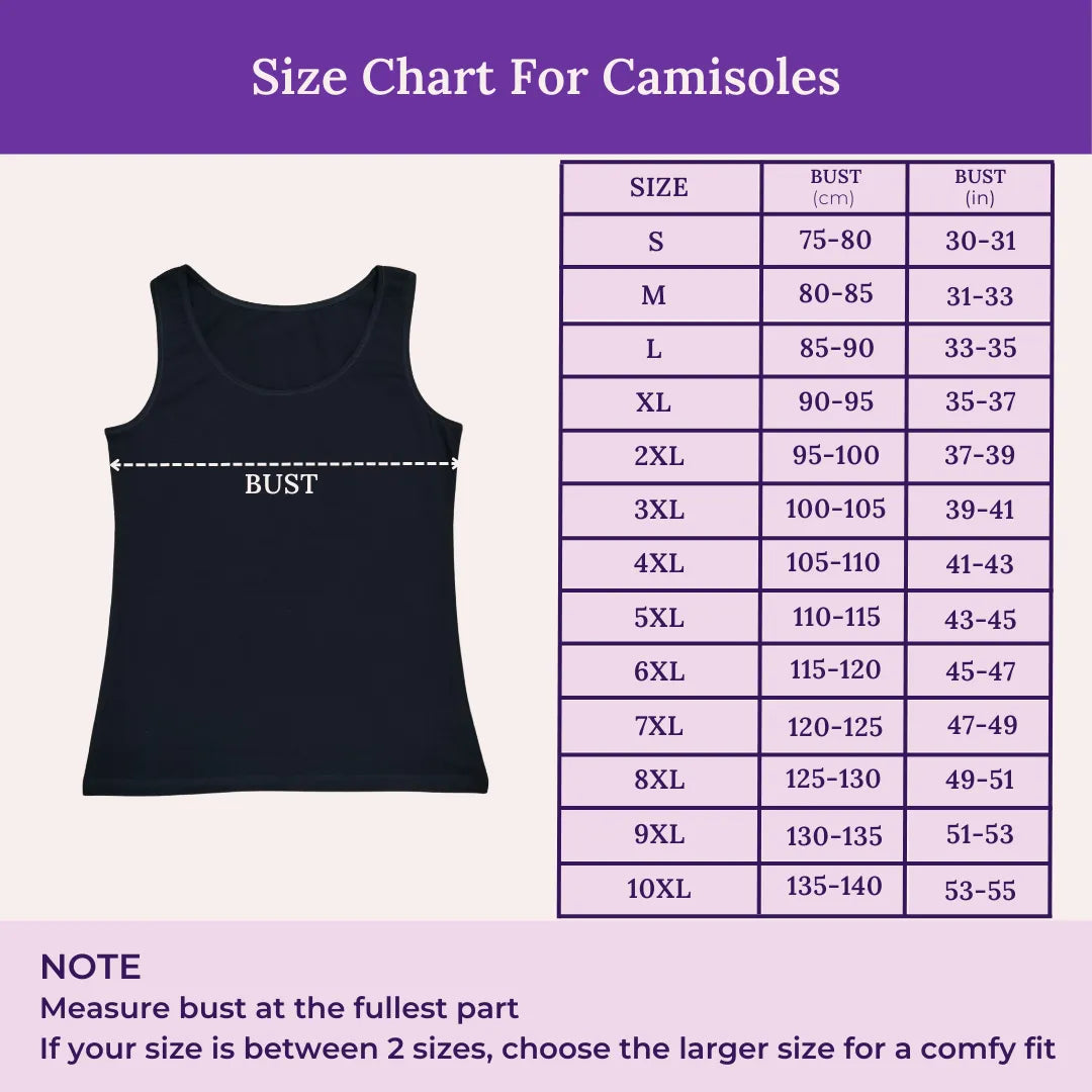 Size Chart For Camisole Wider Strap For Seniors