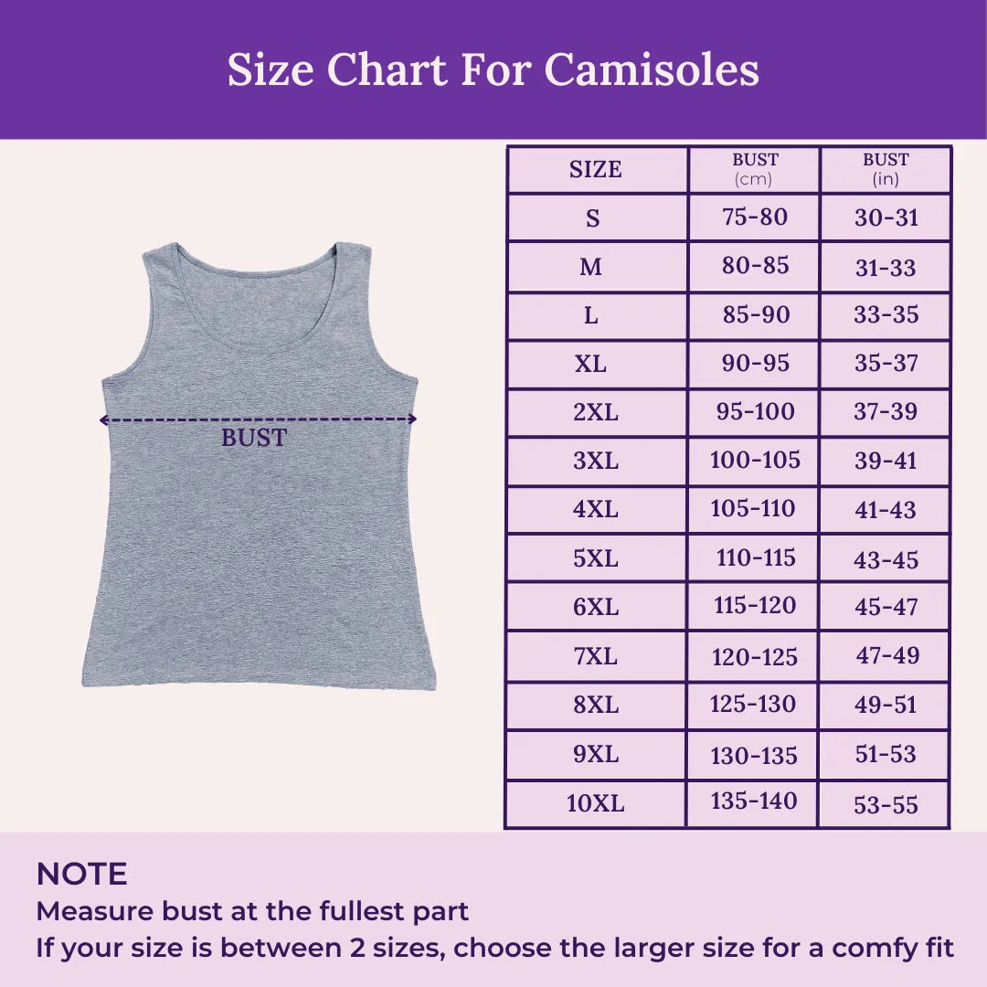 Size Chart For Camisole Wider Strap For Seniors