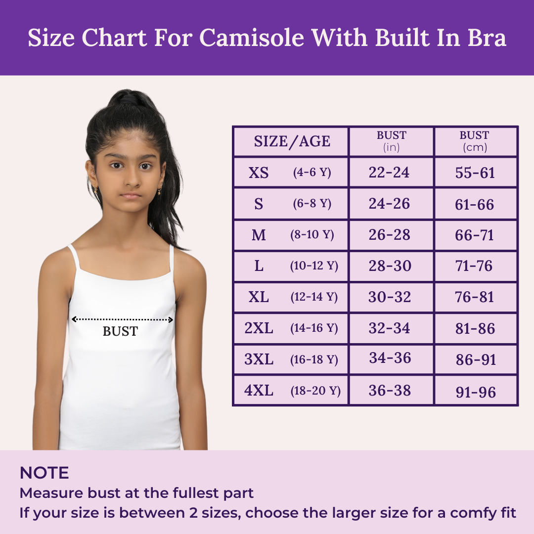Size Chart For Camisole With Built In Bra