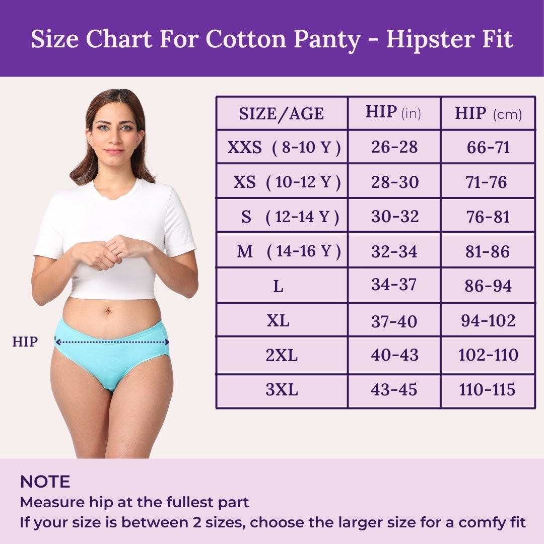 Size Chart For Cotton Panty - Hipster Fit