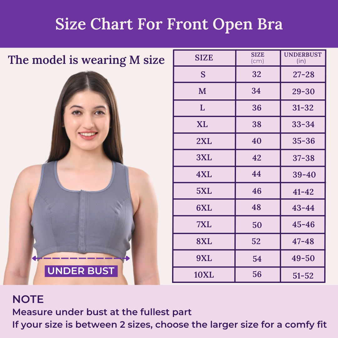 Size Chart For Front Open Bra