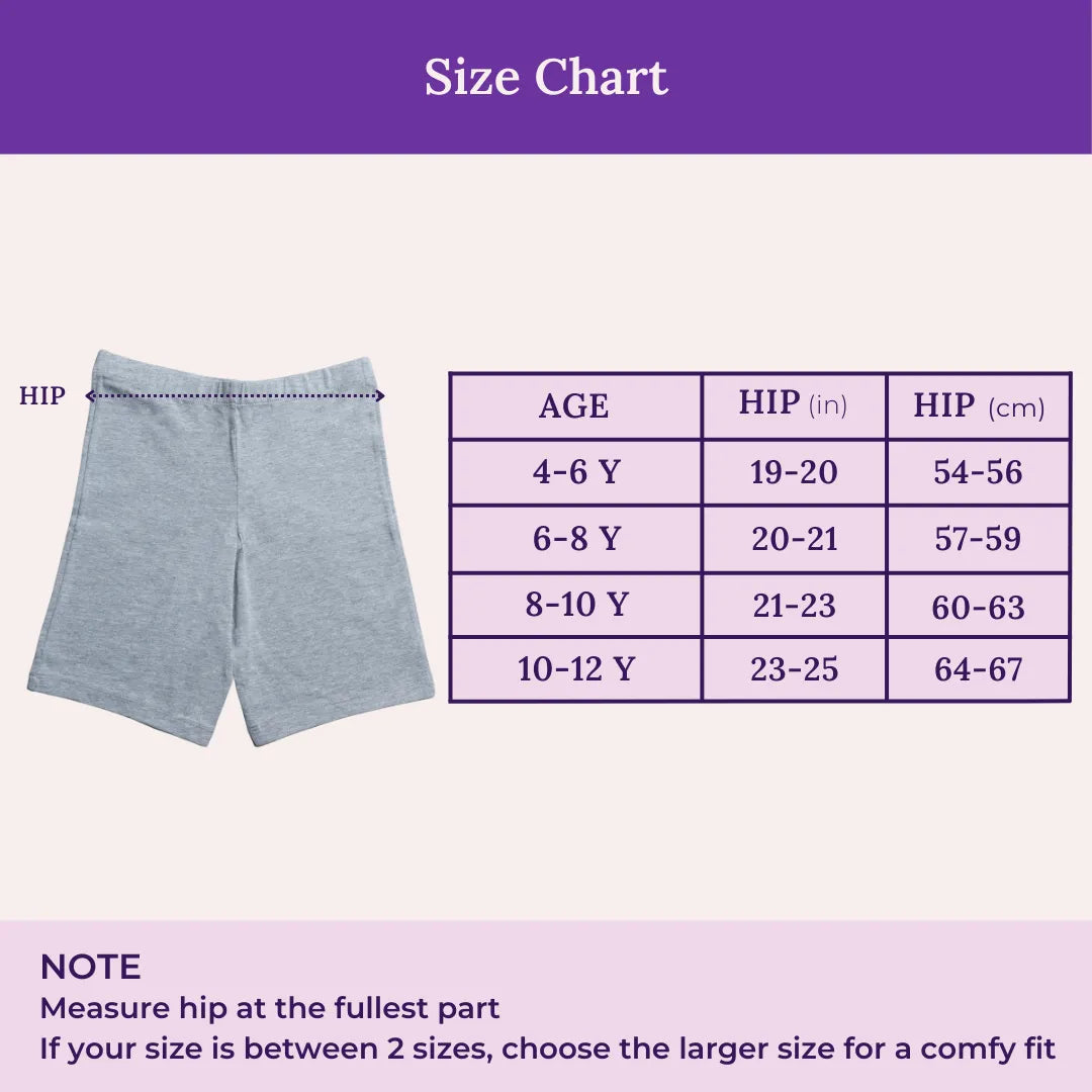 Size Chart For Girl's Undershorts