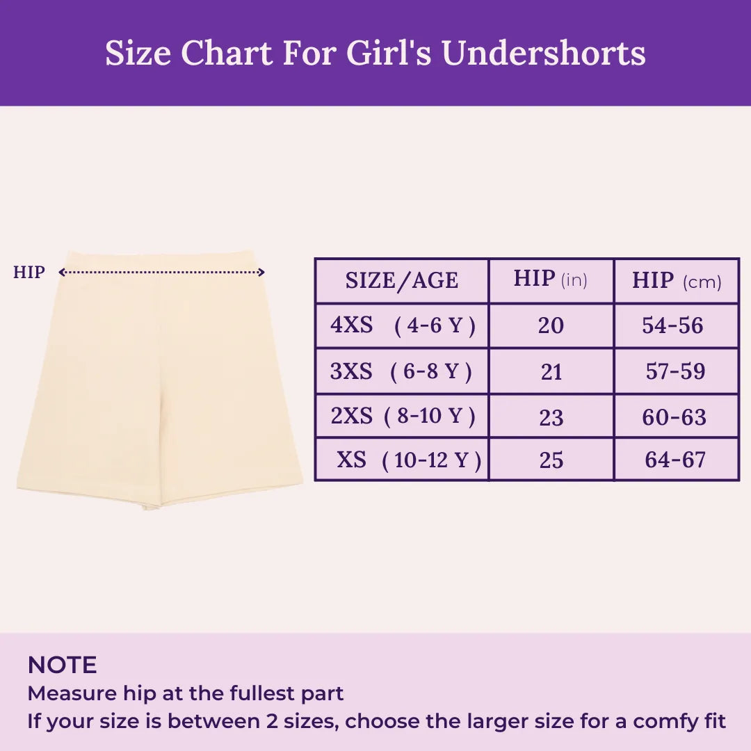 Size Chart For Girl's Undershorts