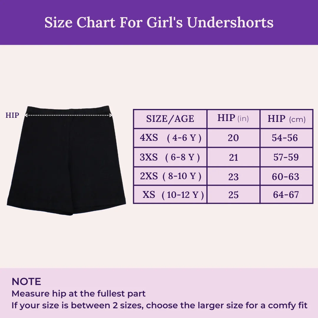 Size Chart For Girl's Undershorts