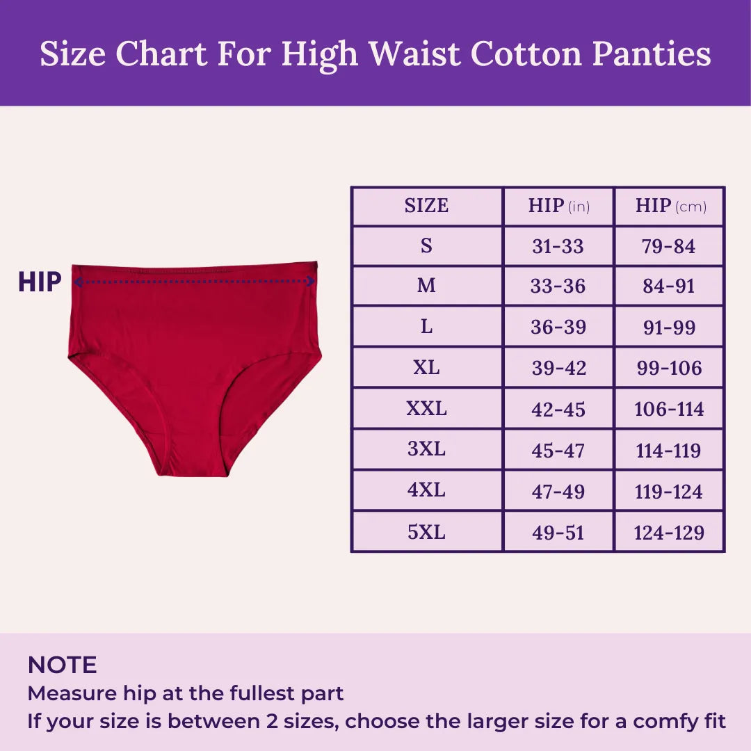 Size Chart For High Waist Cotton Panties