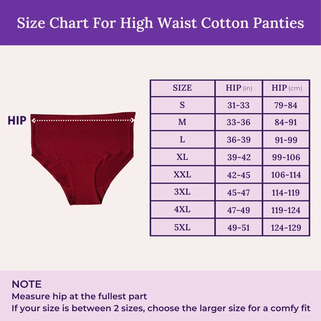 Size Chart For High Waist Cotton Panties