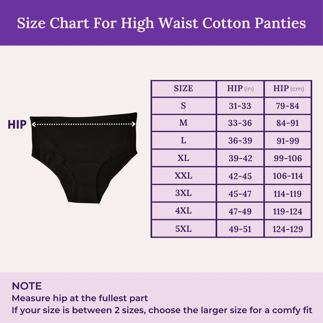 Size Chart For High Waist Cotton Panties