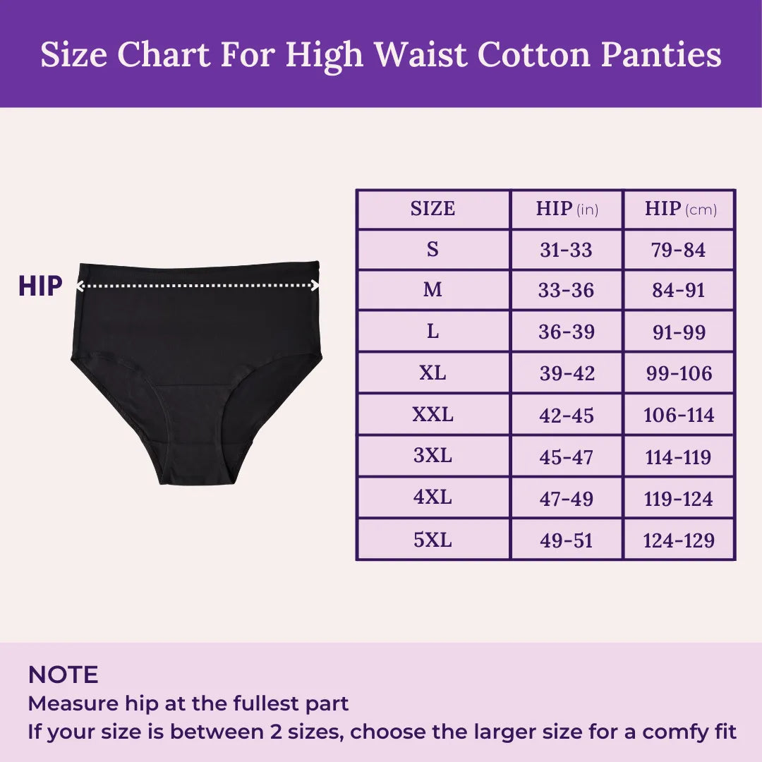 Size Chart For High Waist Cotton Panties