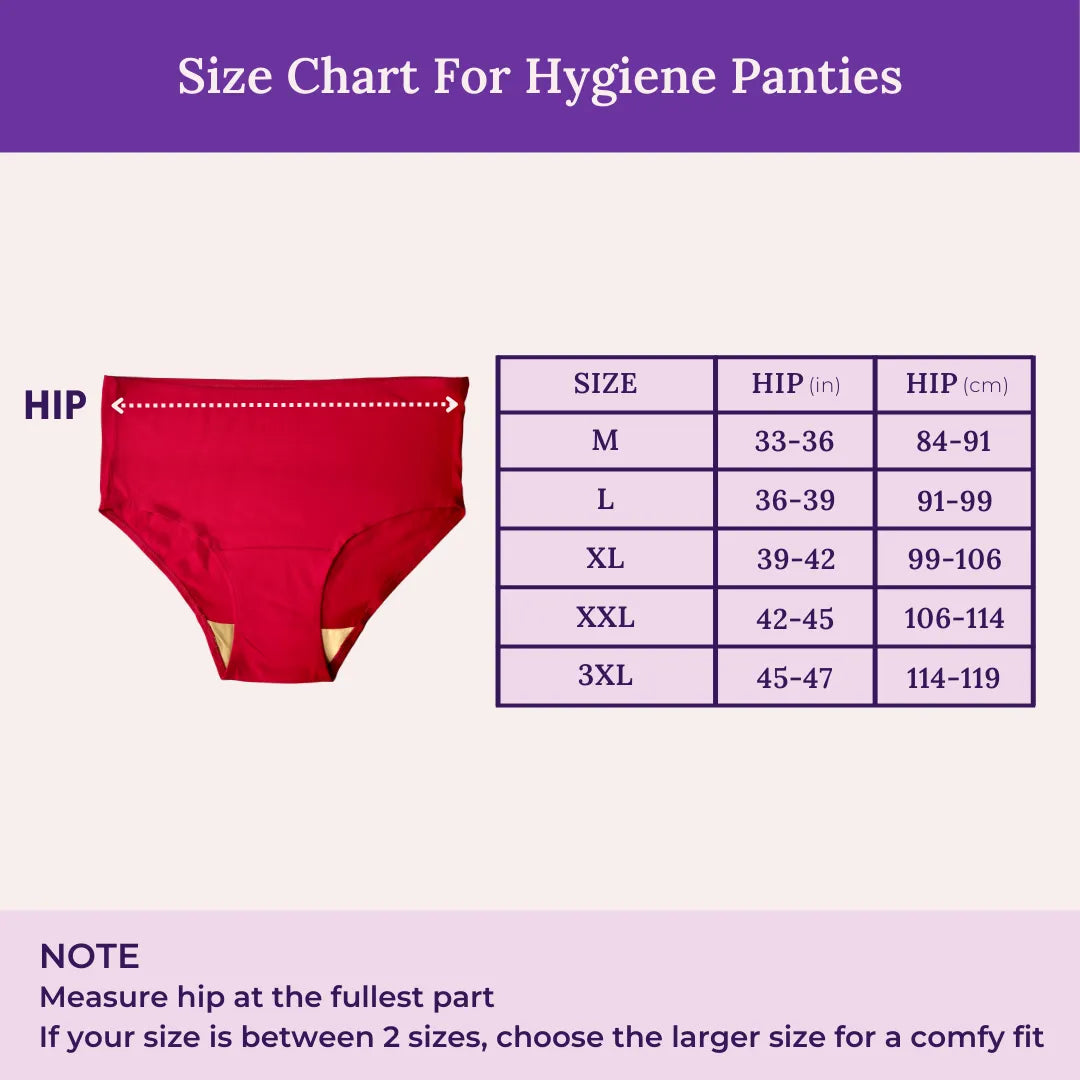 Size Chart For High Waist Hygiene Panties For Seniors