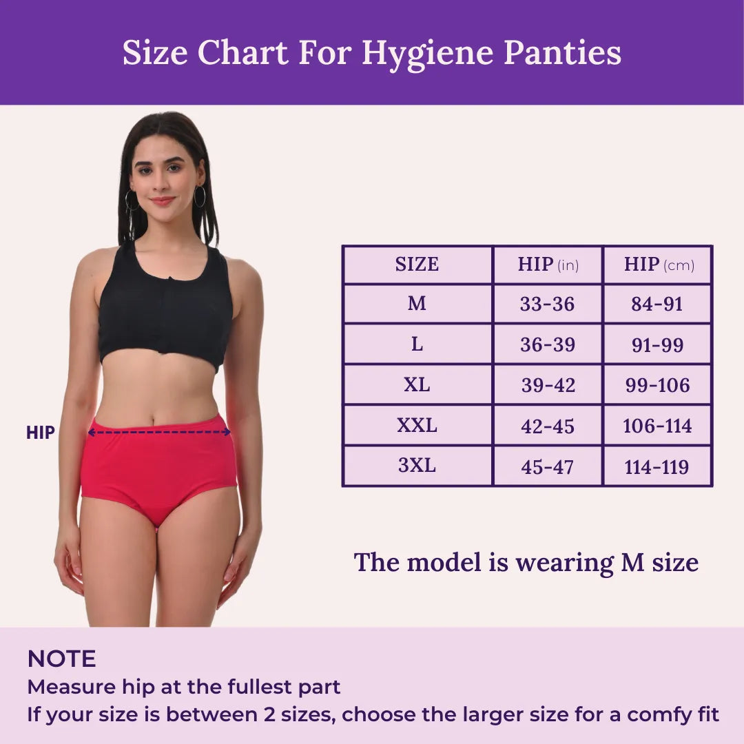 Size Chart For High Waist Hygiene Panties For Women