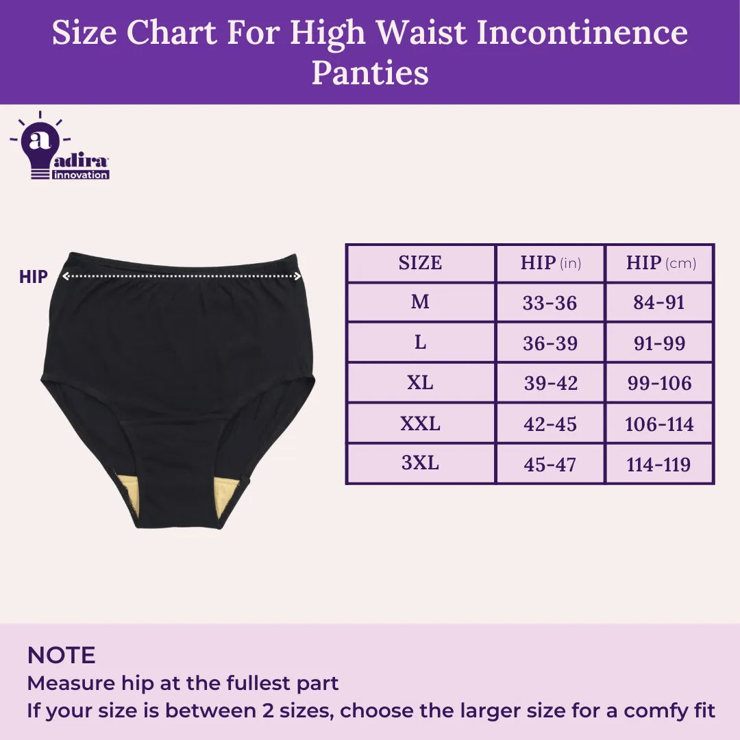 Size Chart For High Waist Incontinence Panties