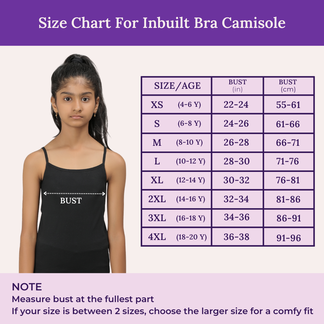 Size Chart For Inbuilt Bra Camisole