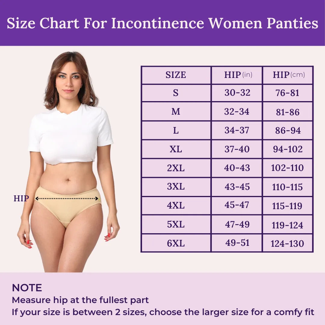 Size Chart For Incontinence Women Panties