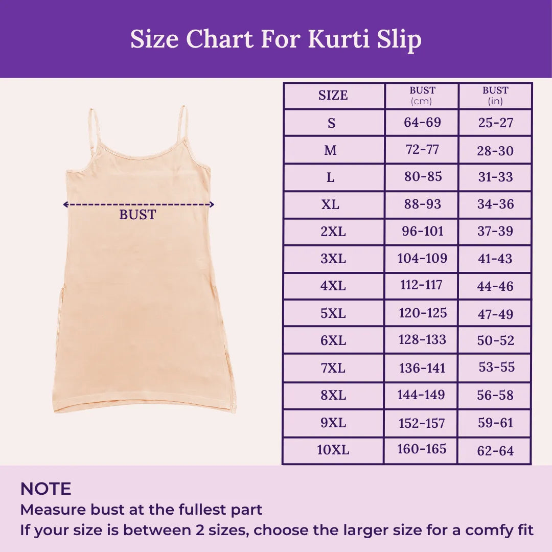 Size Chart For Kurti Slip Adjustable Strap For Seniors