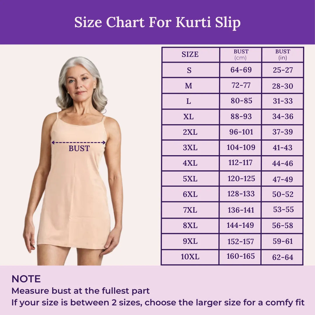 Size Chart For Kurti Slip Adjustable Strap For Seniors