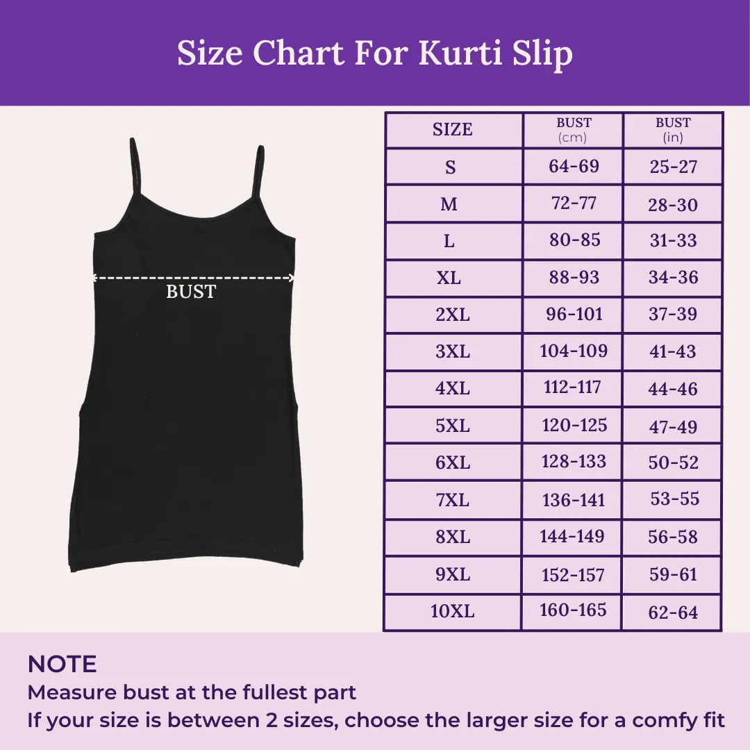 Size Chart For Kurti Slip Adjustable Strap For Seniors