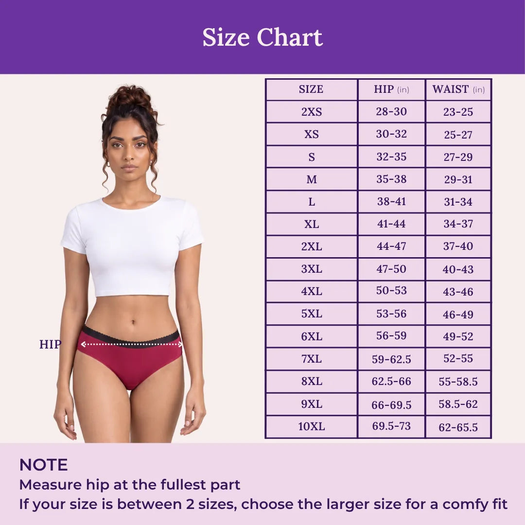 Size Chart For Lycra Incontinence Bikini-Dark Pink  