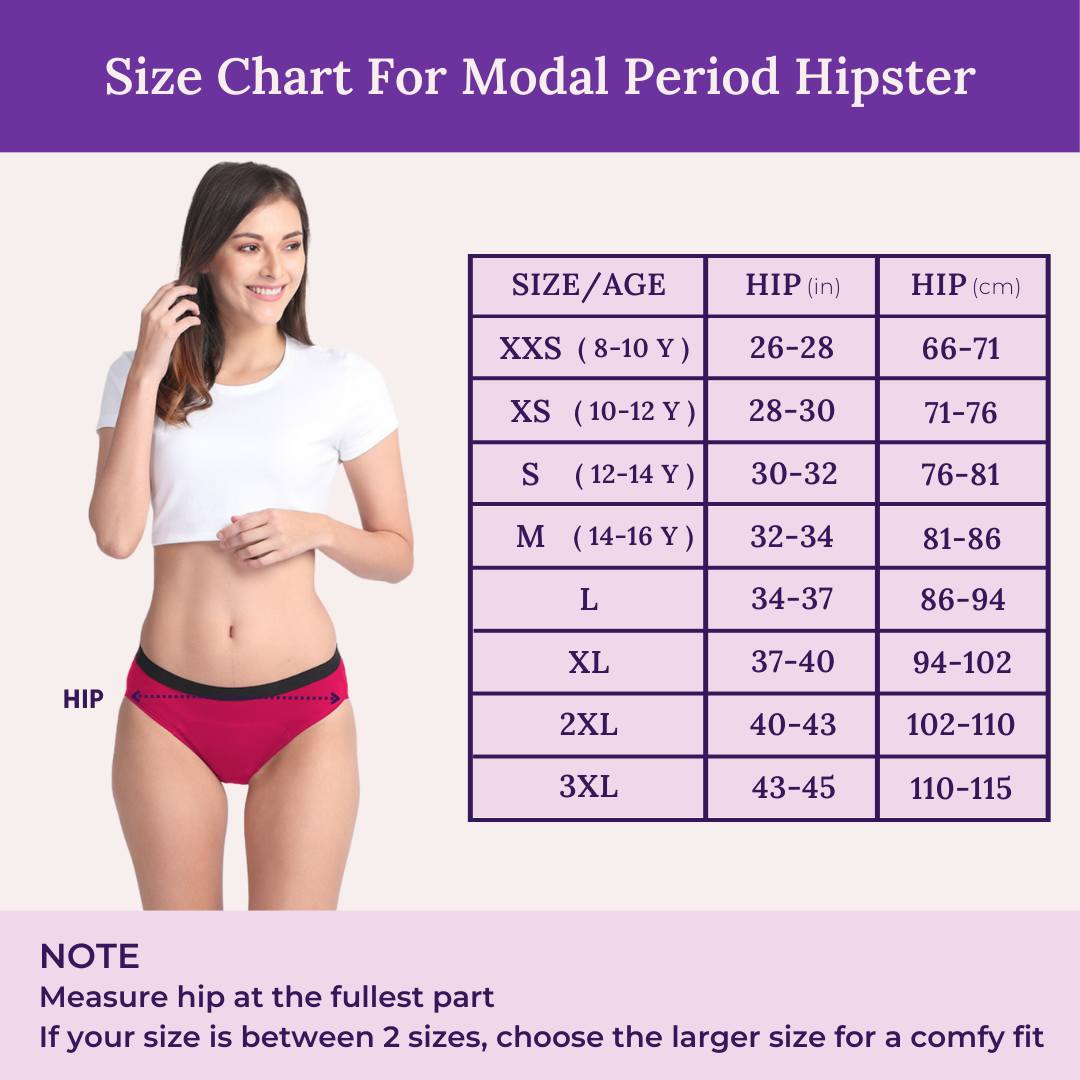 Size Chart For Modal Period Hipster