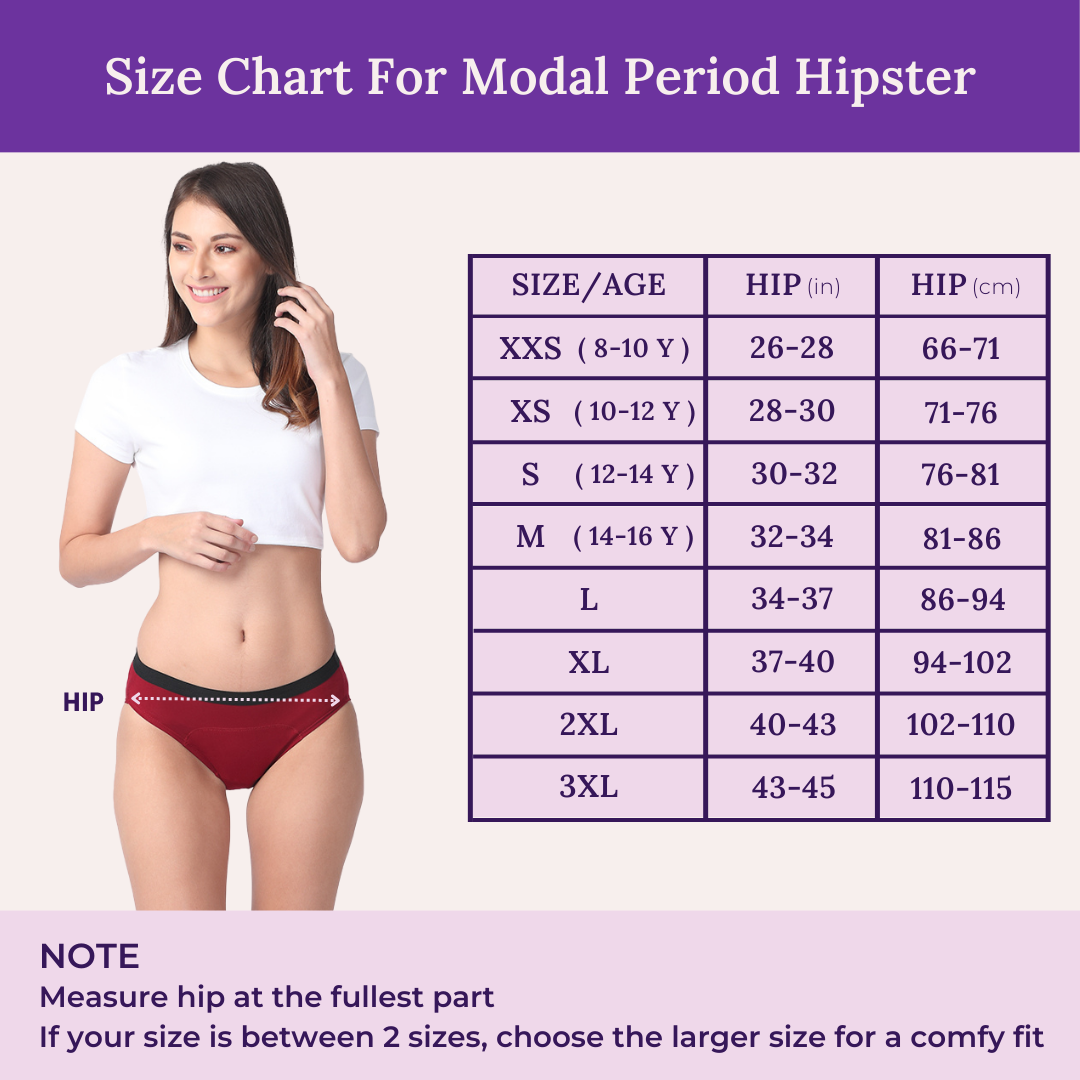 Size Chart For Modal Period Hipster