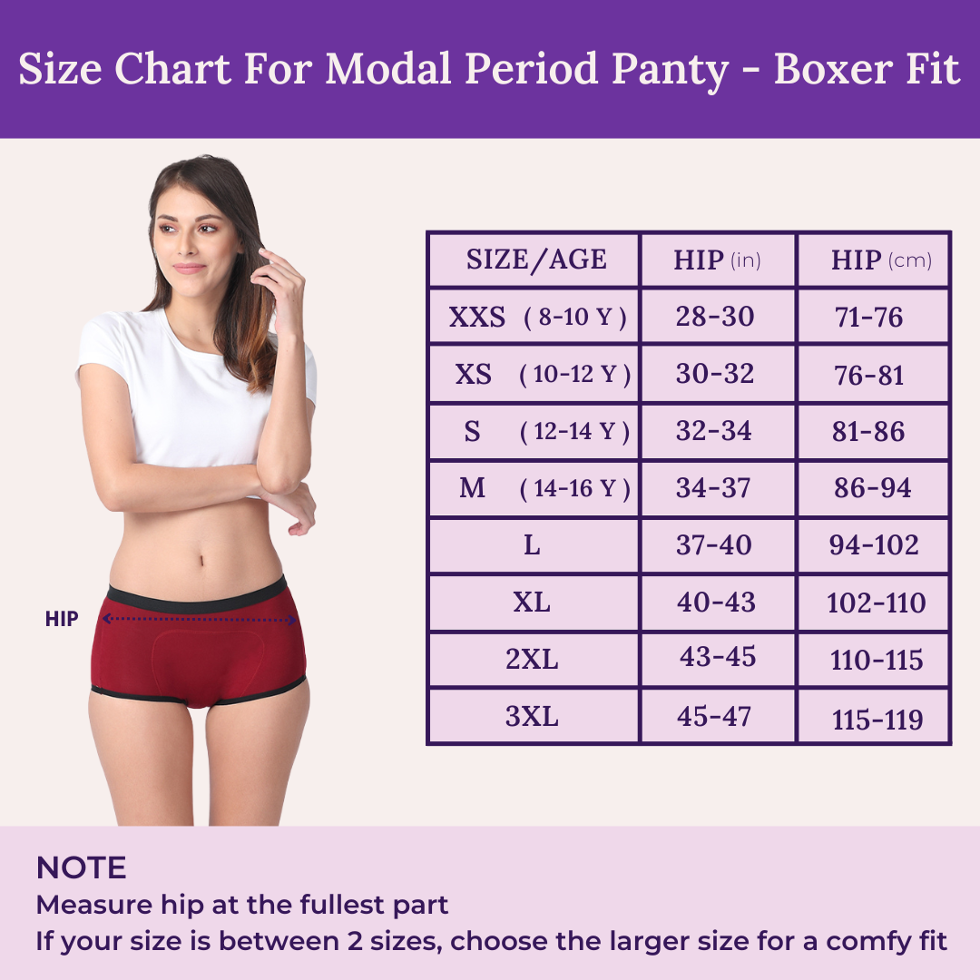Size Chart For Modal Period Panty - Boxer Fit