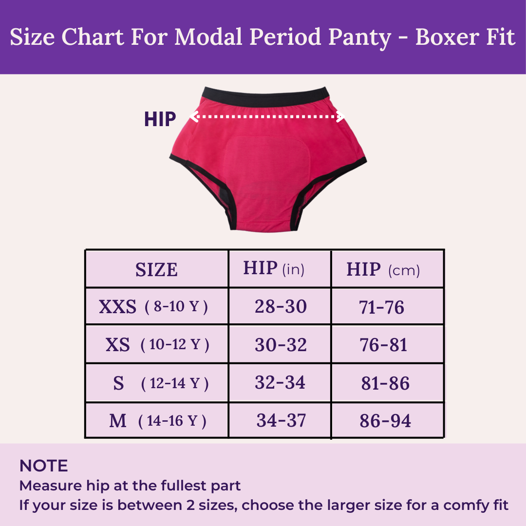 Size Chart For Modal Period Panty - Boxer Fit