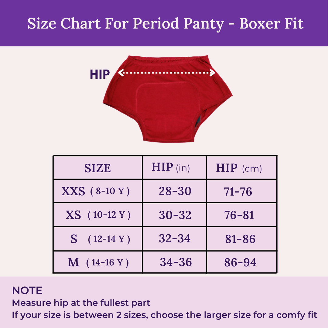 Size Chart For Period Panty - Boxer Fit