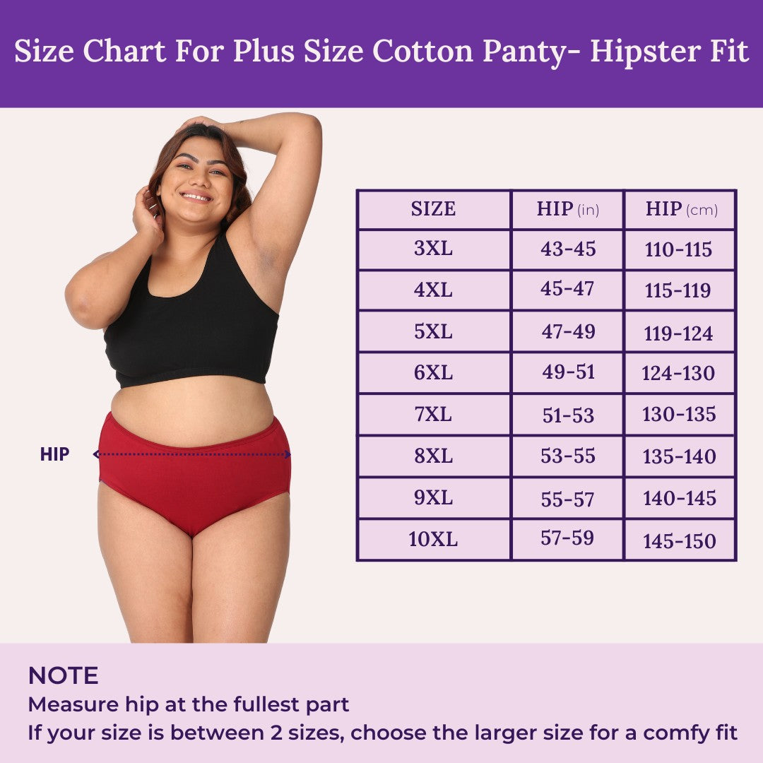 Size Chart For Plus Size Cotton Panty- Hipster Fit