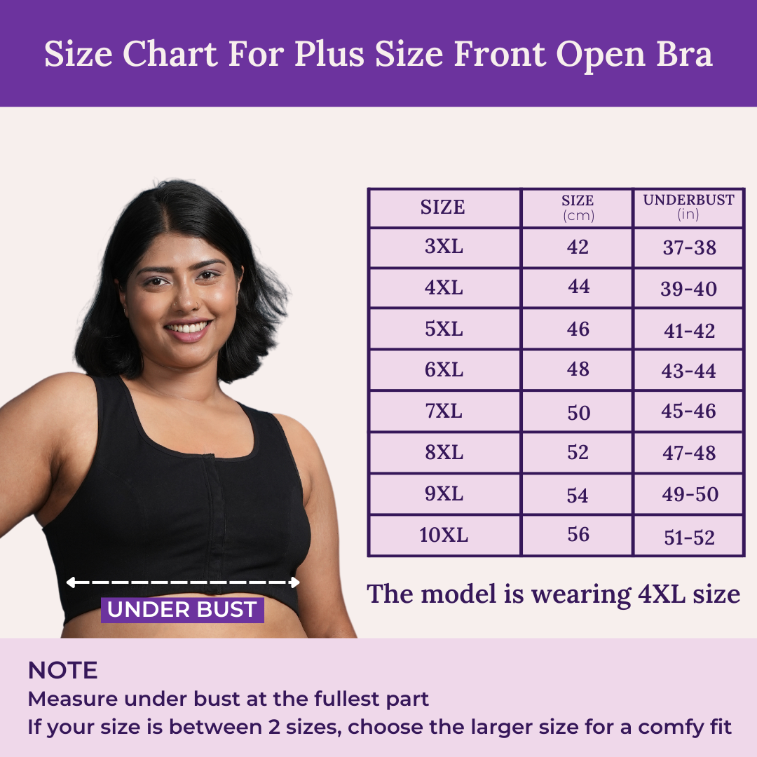 Size Chart For Plus Size Front Open Bra