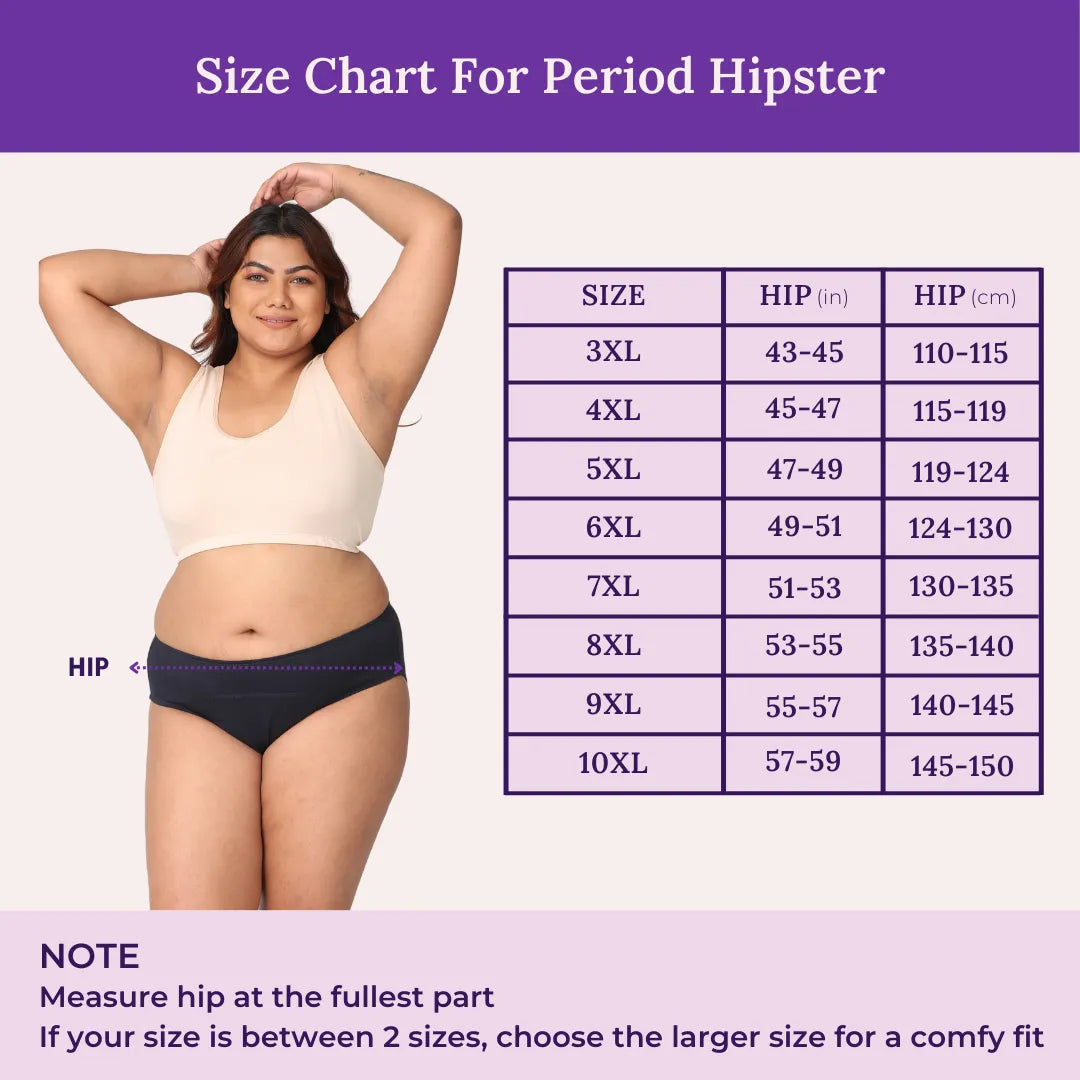 Size Chart For Plus Size Period Hipster