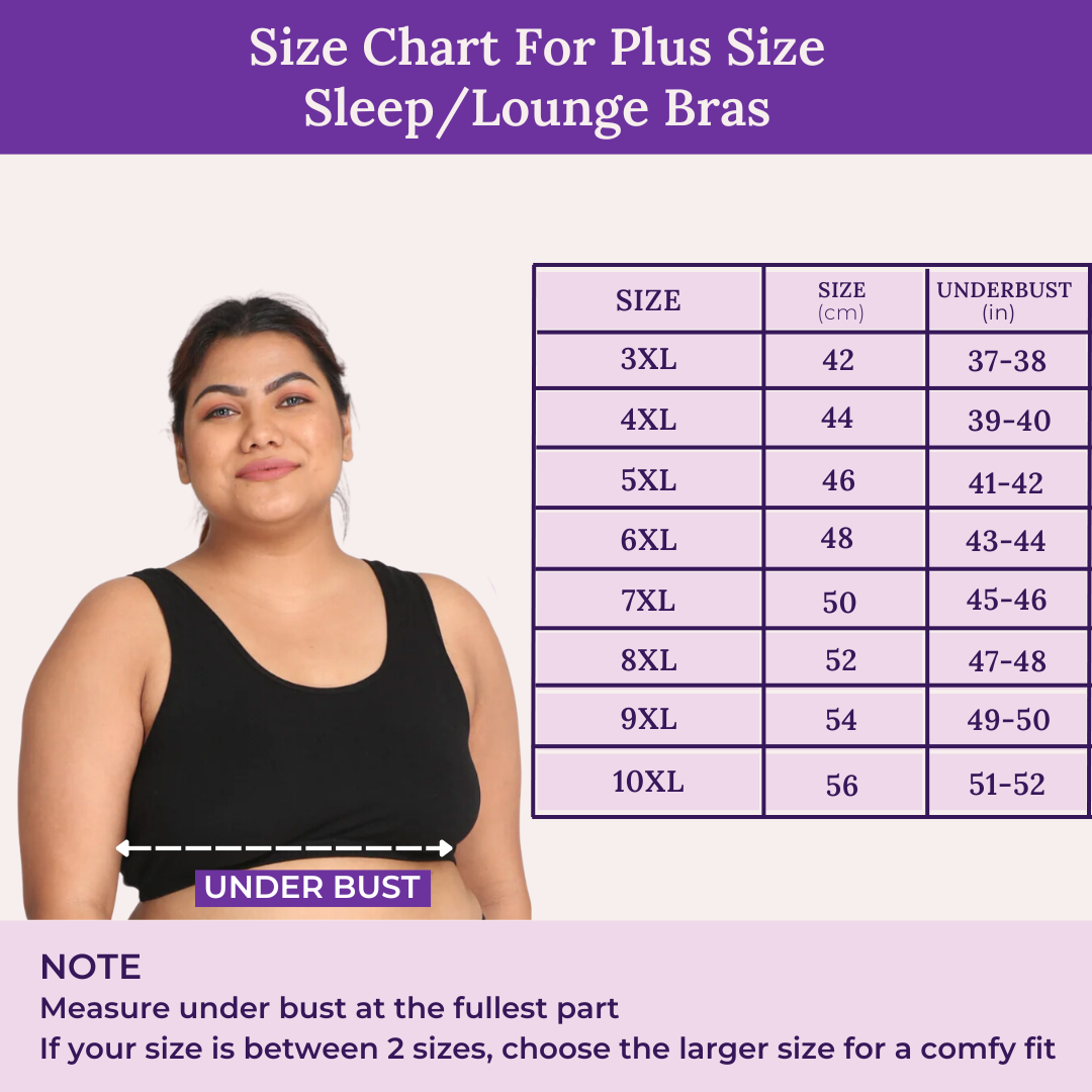 Size Chart For Plus Size Sleep Bra / Plus Size Lounge Bra