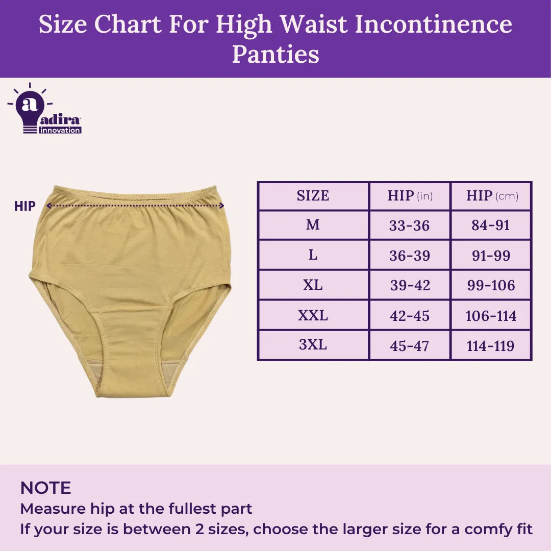 Size Chart For Senior High Waist Incontinence Panties