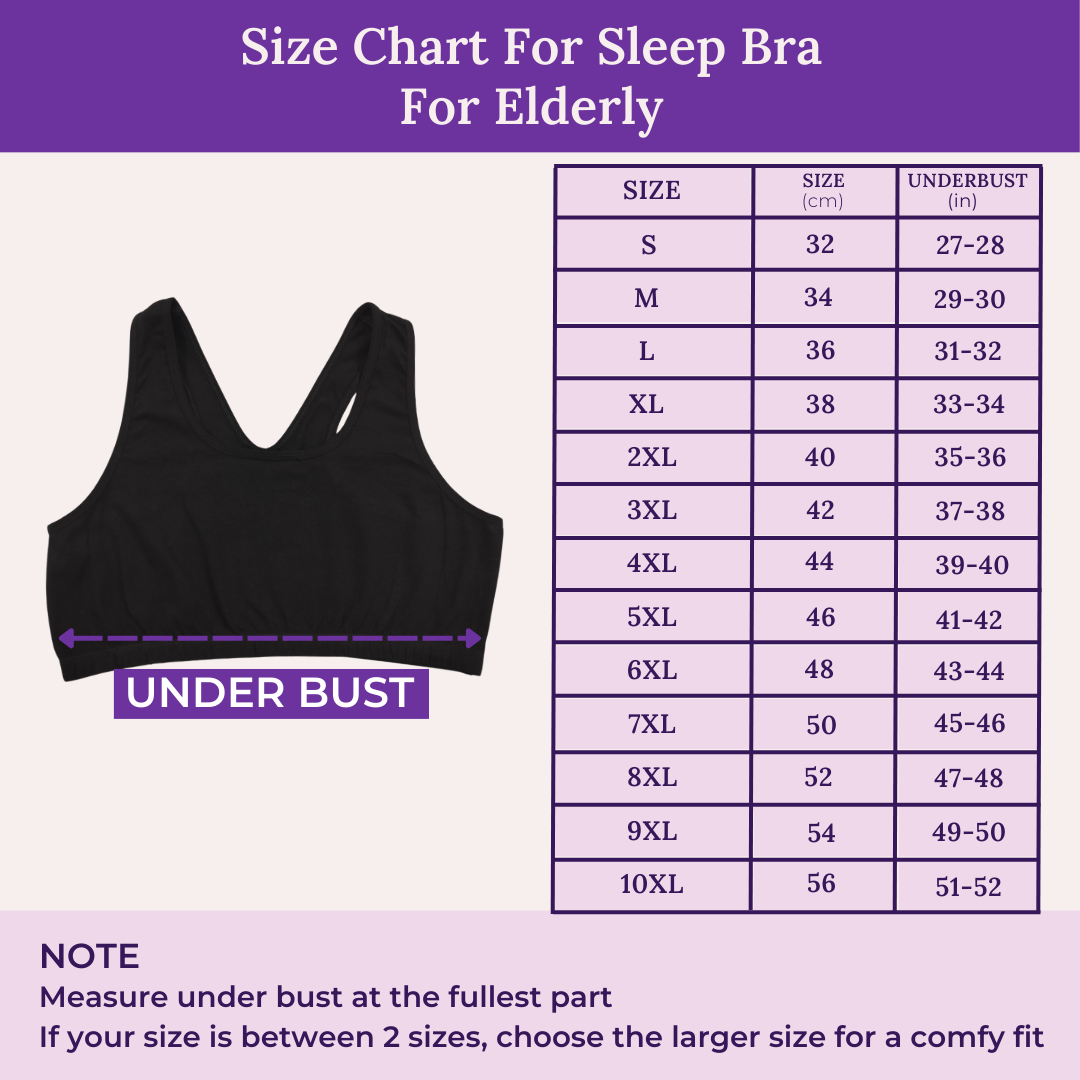 Size Chart For Sleep Bra  For Elderly
