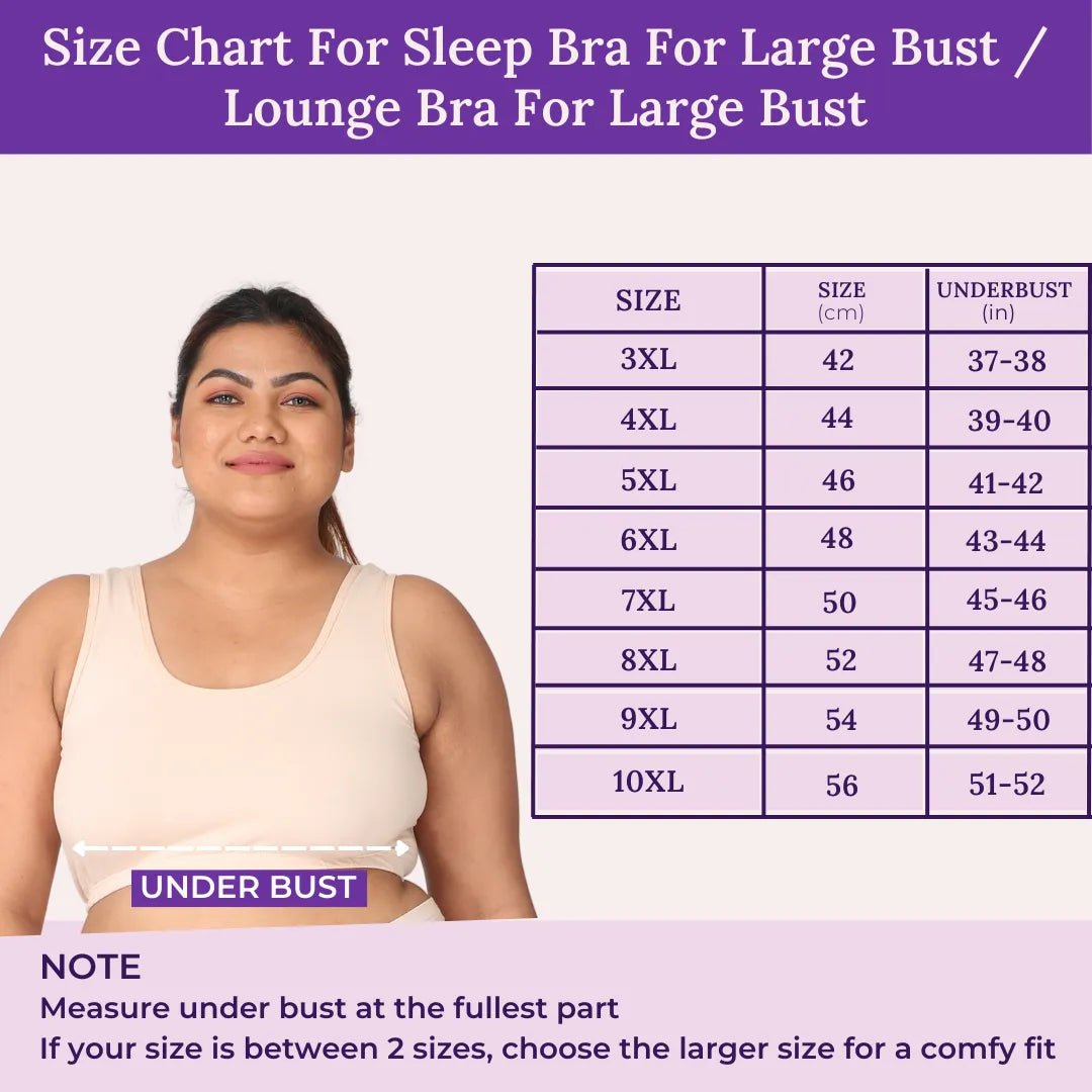 Size Chart For Sleep Bra For Large Bust / Lounge Bra For Large Bust