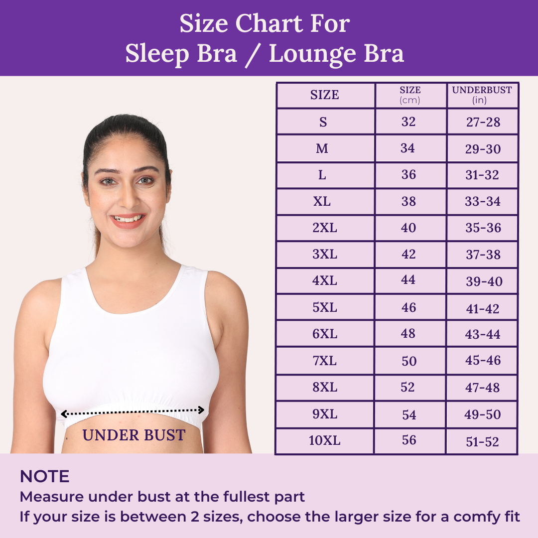 Size Chart For Adira Lounge Bra
