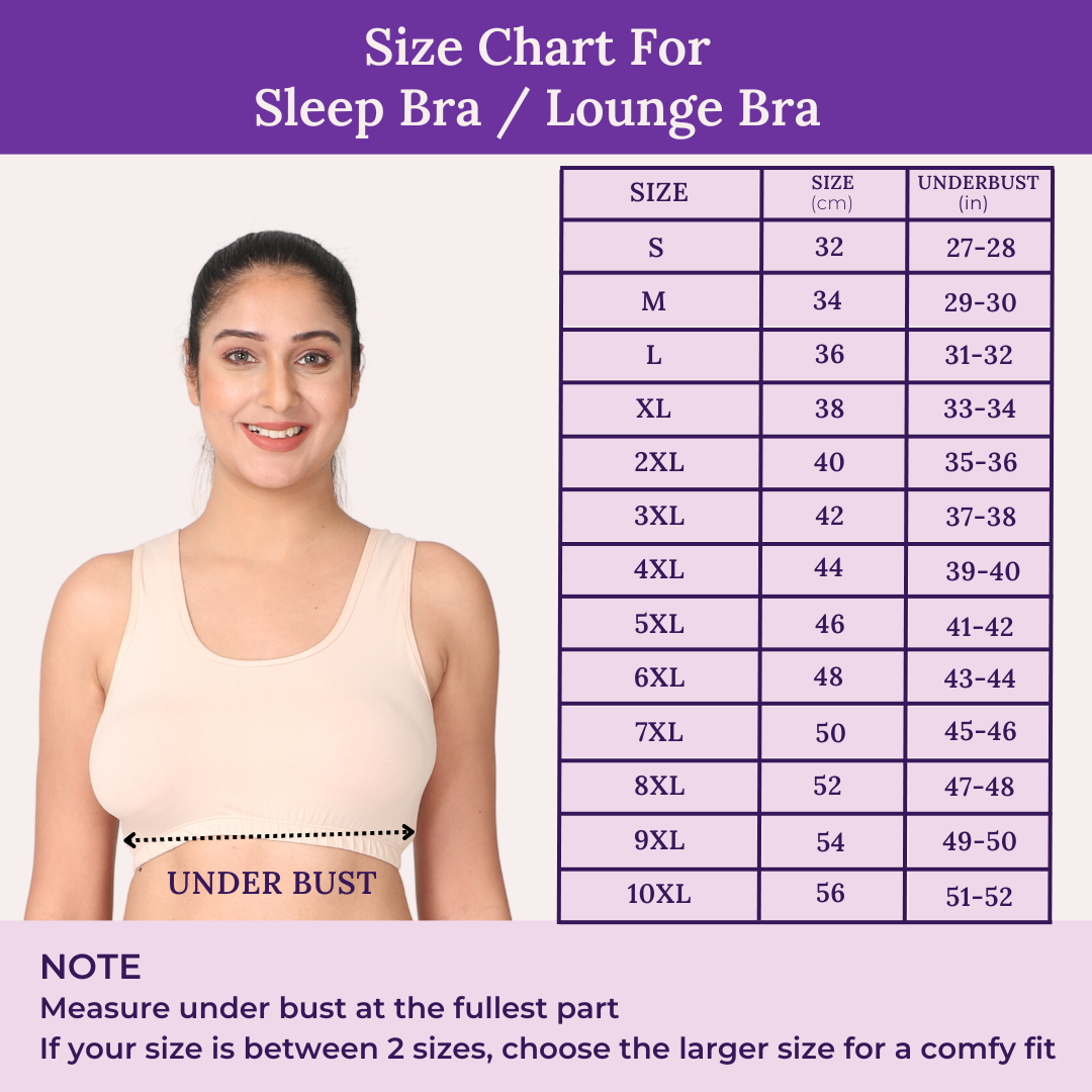 Size Chart For Sleep Bra / Lounge Bra
