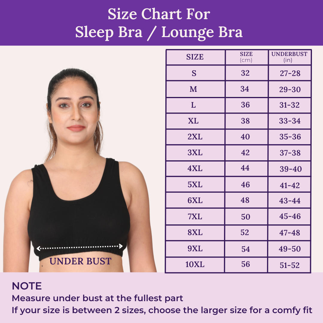 Size Chart For Sleep Bra / Lounge Bra