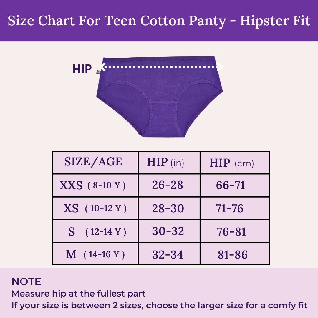 Size Chart For Teen Cotton Panty - Hipster Fit