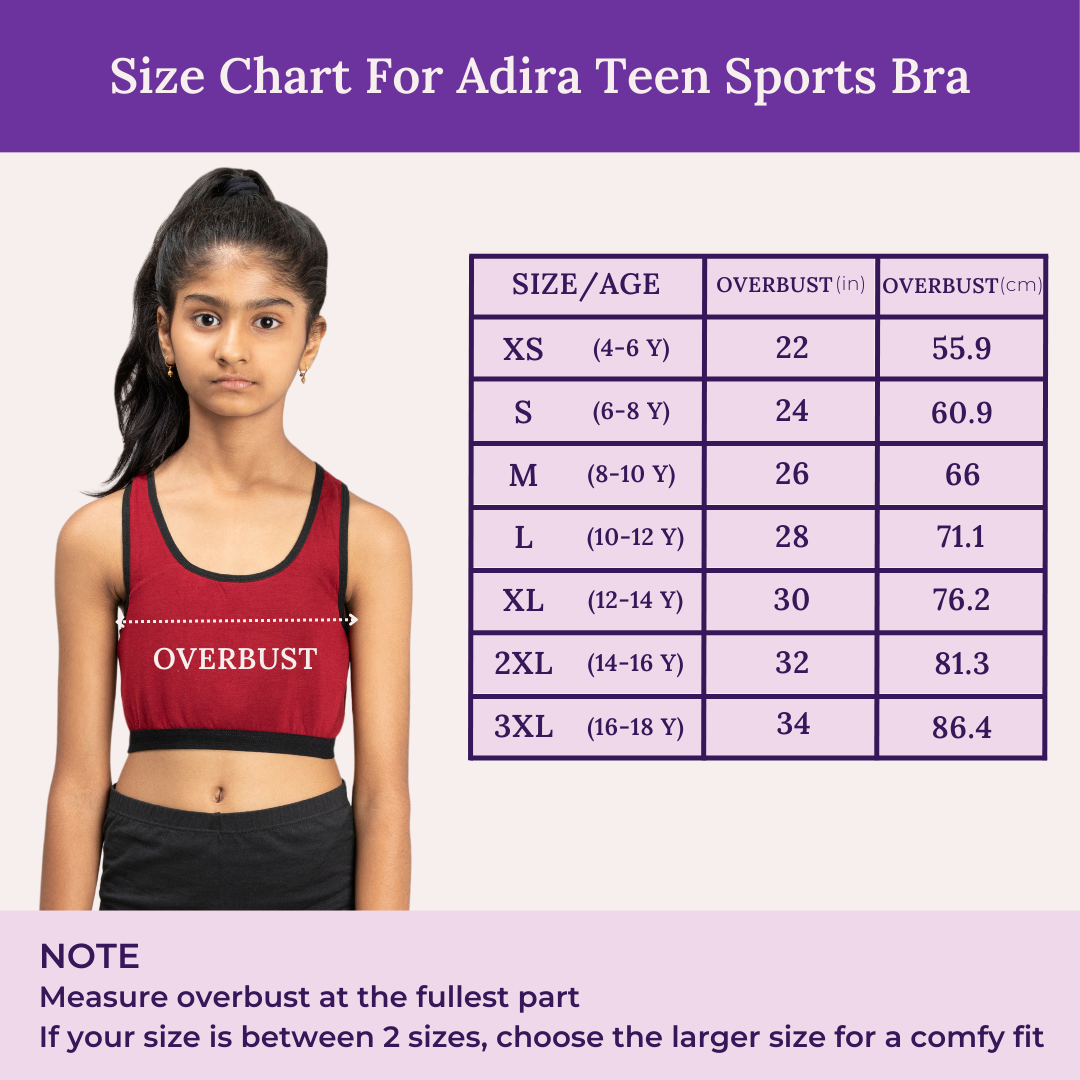Size Chart For Teen Sports Bra
