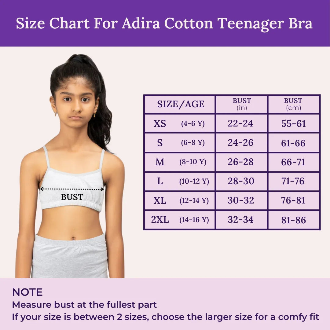 Size Chart For Adira Cotton Teenager Bra