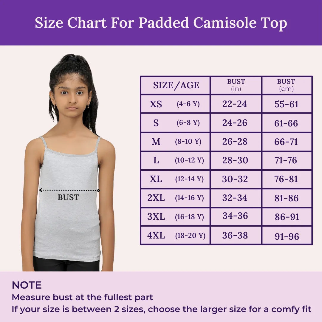 Size Chart For Adira Padded Camisole Top