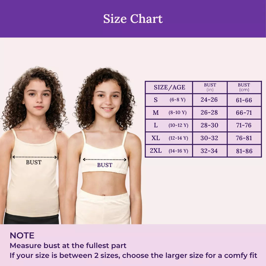 Size Chart For Adira Starter Camisole & Bra